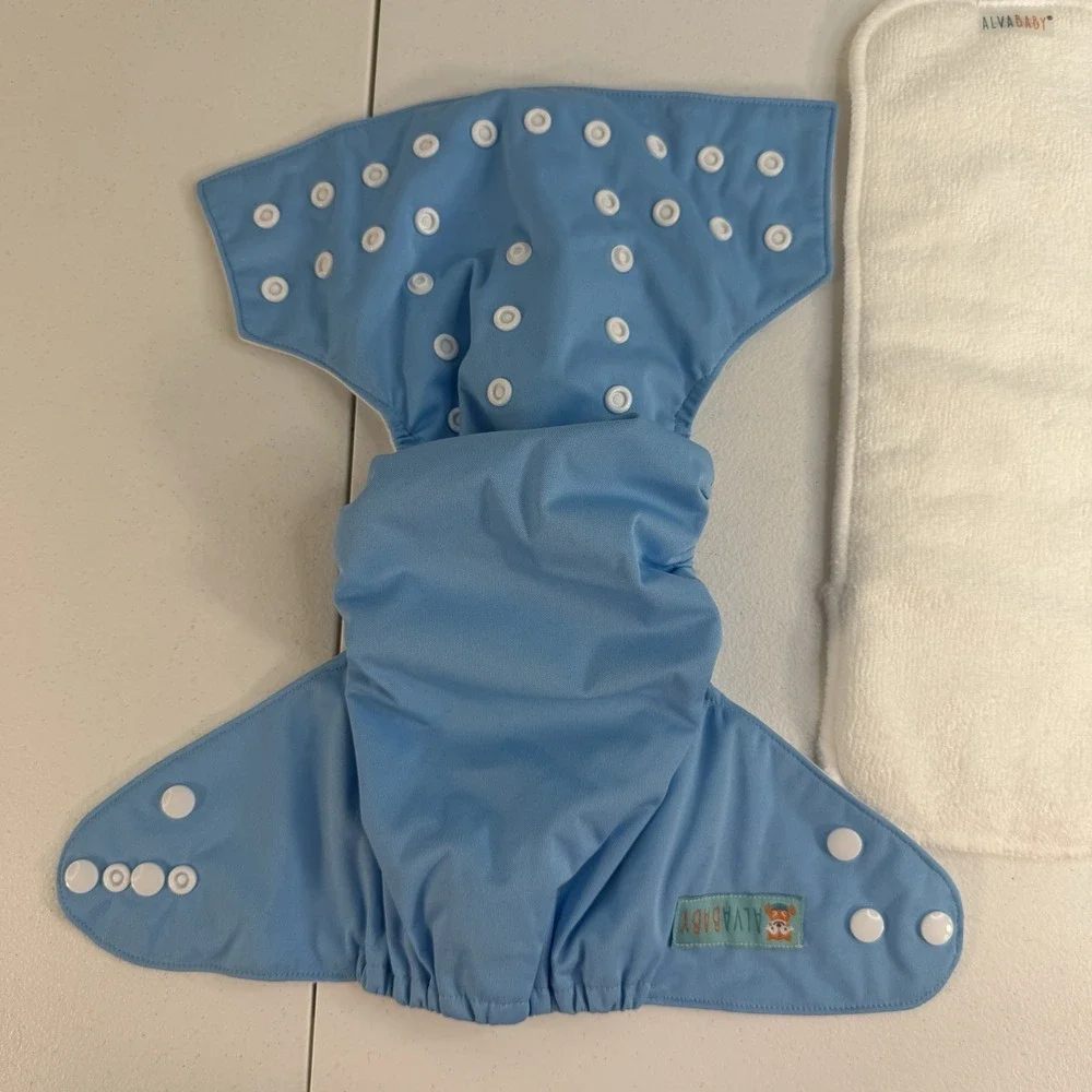 AlvaBaby Cloth Diaper With 2 Inserts Reusable Liner OS OSMF Blue NEW
